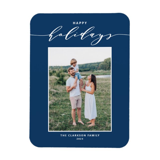 Blue Modern Mix Typography Happy Holidays Photo Magnet (Vertical)