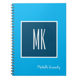 Blue Modern Monogrammed Professional Notebook