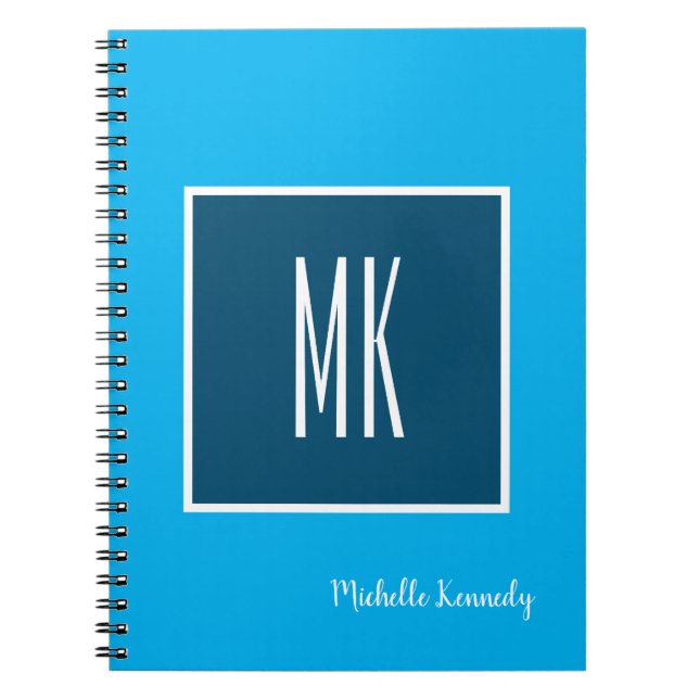 Blue Modern Monogrammed Professional Notebook (Front)