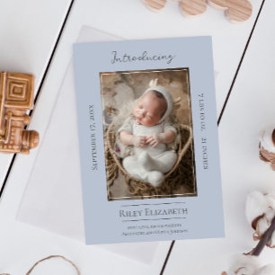 Blue Modern Photo Birth Announcement