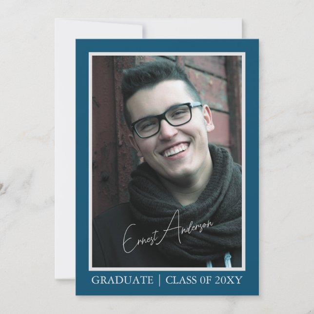 Blue Modern Photo Graduate Graduation Announcement (Front)