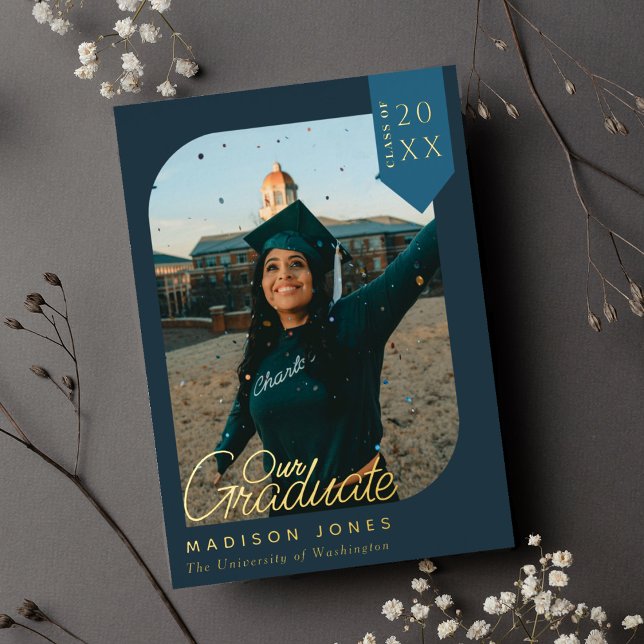 Blue Modern Photo Graduation Foil Announcement (Creator Uploaded)