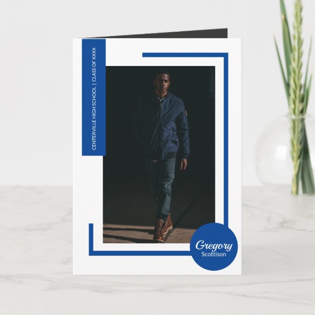 Blue Modern Photo Graduation Invitation (Front)