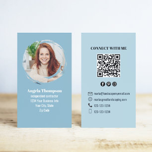 Blue Modern Photo QR Code Connect with Me Business Card
