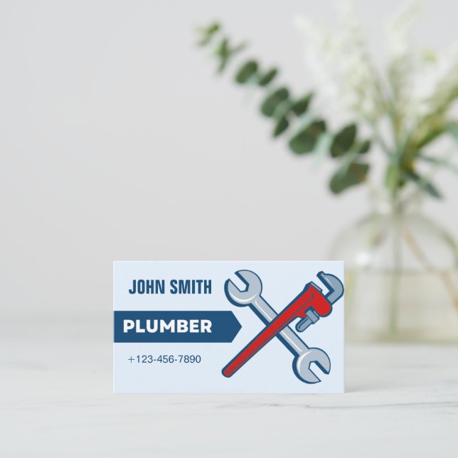 Blue Modern Plumber Business Card (Standing Front)