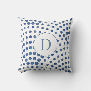 Blue Modern Polka Dots Monogram Cushion