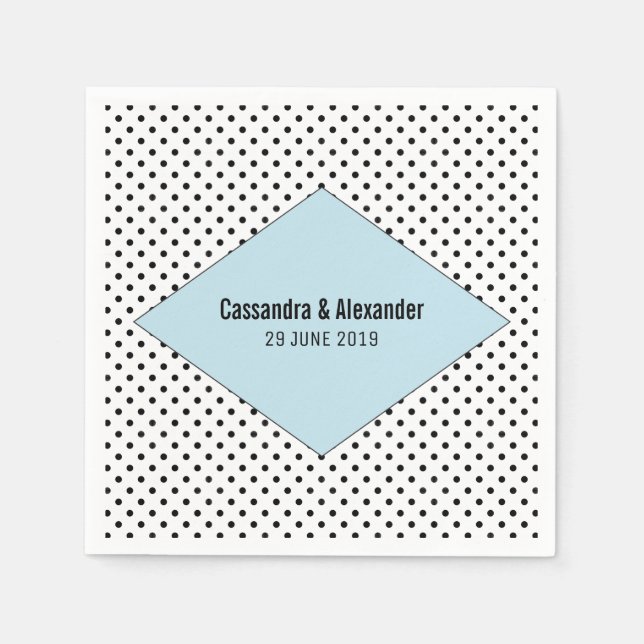 Blue Modern Polka Dots Wedding Napkin (Front)