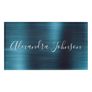 Blue Modern Professional Business Metallic Foil Name Tag