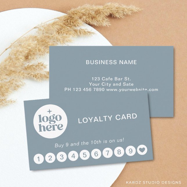 Blue Modern Professional Logo Loyalty Card (Front and back of a 3.5 x 3 in. card with round corners. Choose size, corner + paper style.)