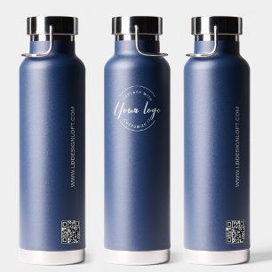 Blue Modern Promo Custom Logo website QR code Water Bottle