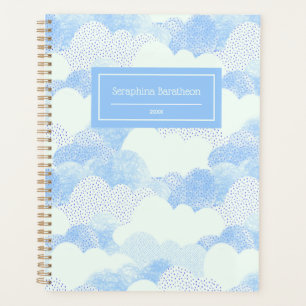 Blue Modern Rain Clouds Personalised Name Planner