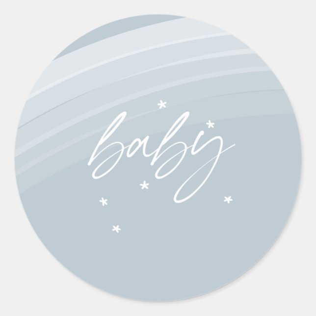 Blue Modern Rainbow and stars White Baby Shower Classic Round Sticker (Front)