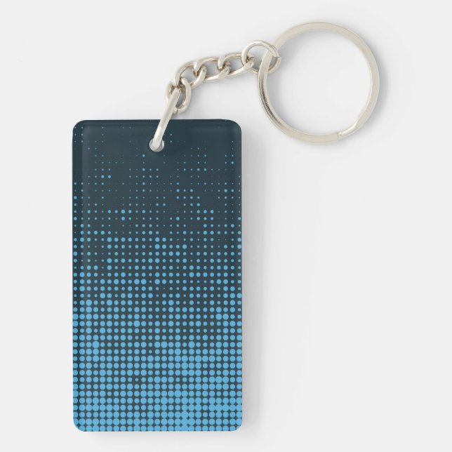 Blue, modern, retro, cool, trendy dot pattern key ring (Back)