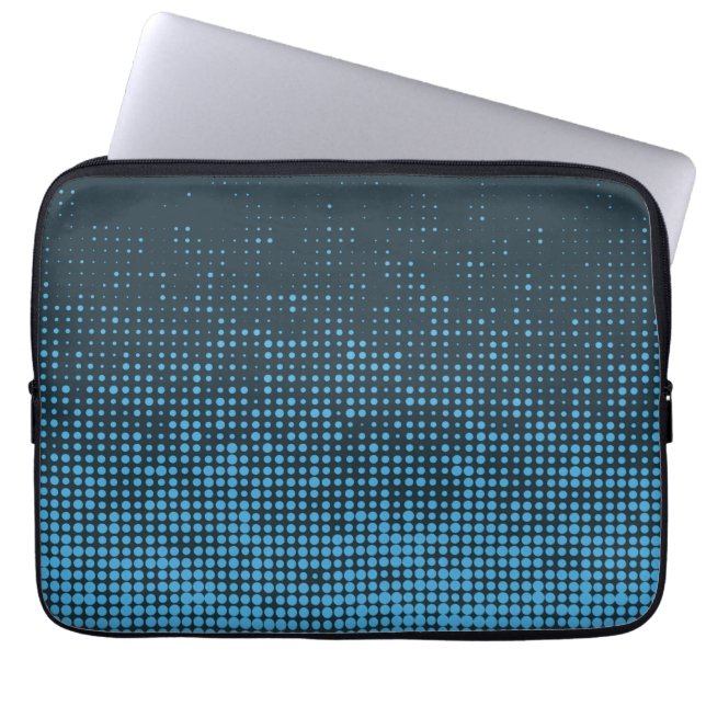 Blue, modern, retro, cool, trendy dot pattern laptop sleeve (Front)