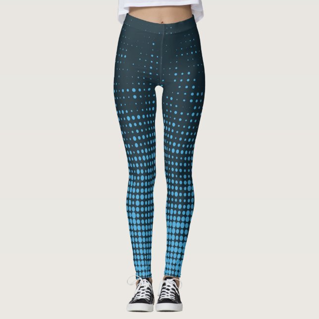 Blue, modern, retro, cool, trendy dot pattern leggings (Front)