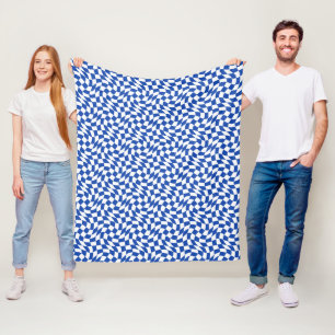 Blue modern retro swirl chequered fleece blanket