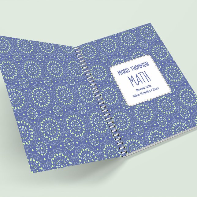 Blue Modern School Personalised Notebook (Blue and green patterned school subject notebook)