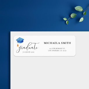 Blue Modern Script Graduation Return Address Return Address Label