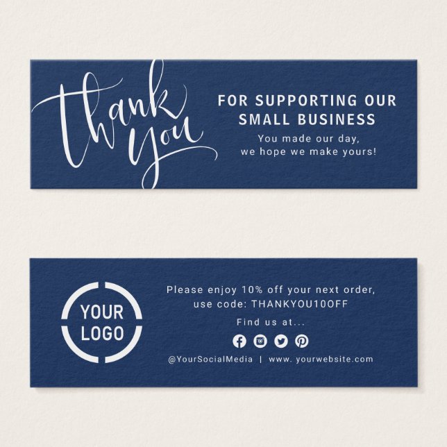 Blue modern script logo business thank you insert (Front & Back)
