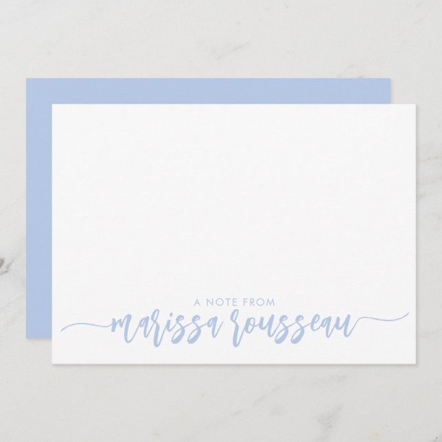 Blue Modern Script Name Personalised  Note Card (Front/Back)