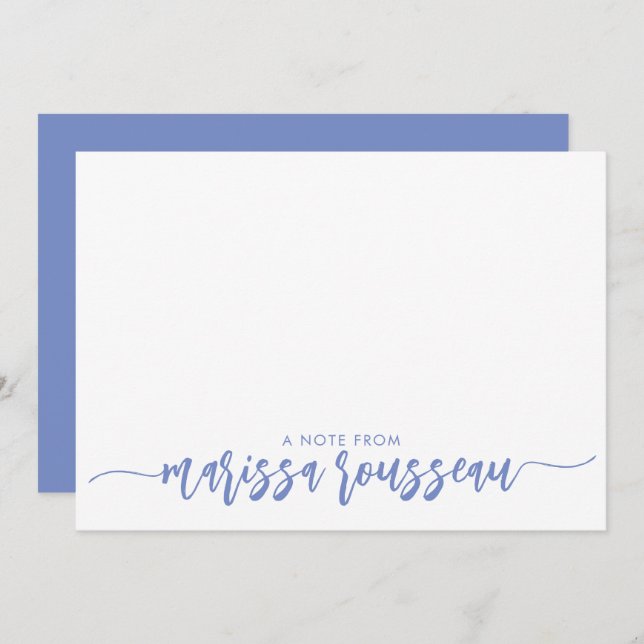 Blue Modern Script Name Personalised  Note Card (Front/Back)