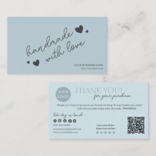 Blue Modern Script QR Code, Thank You Candle Business Card