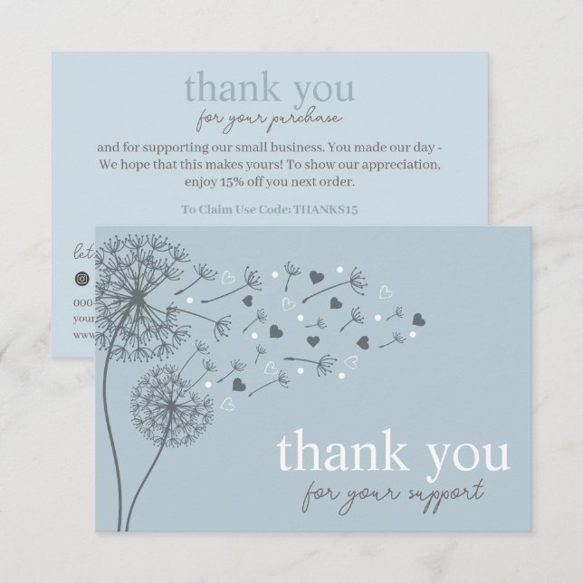 Blue Modern Script, Thank You Candle Business  Enclosure Card (Front/Back)