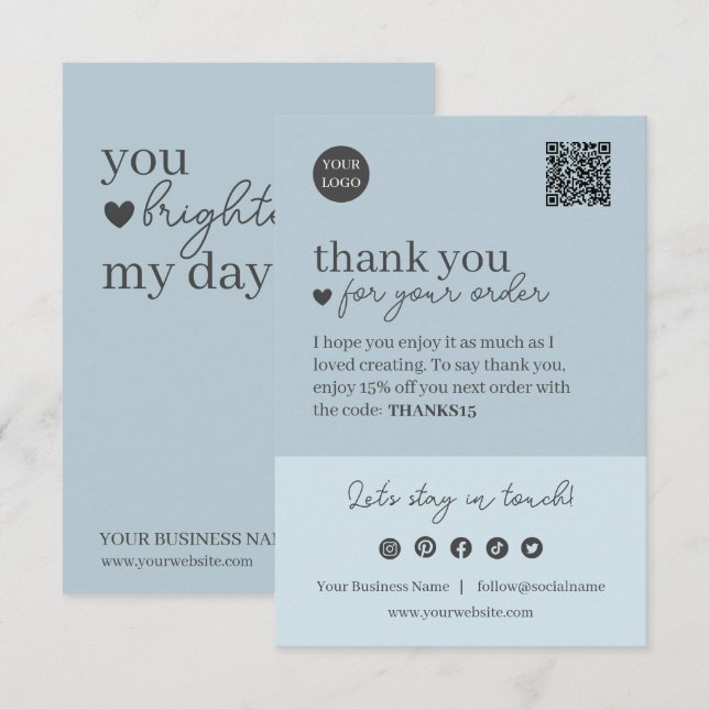 Blue Modern Script, Thank You Candle Business  Enclosure Card (Front/Back)