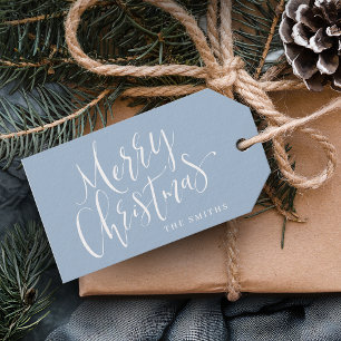 Blue Modern Simple Calligraphy Merry Christmas Gift Tags