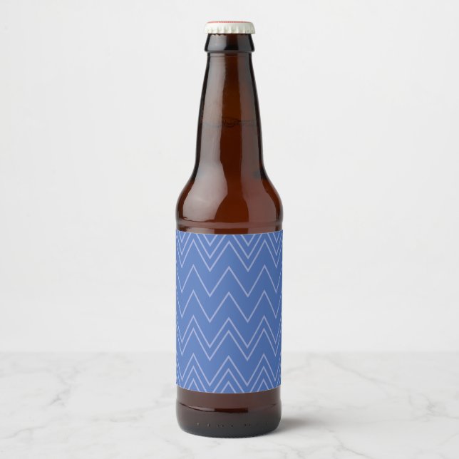Blue, modern, simple, cool, trendy zigzag pattern beer bottle label (Front)