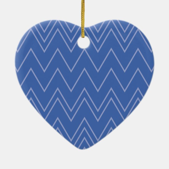 Blue, modern, simple, cool, trendy zigzag pattern ceramic ornament (Back)