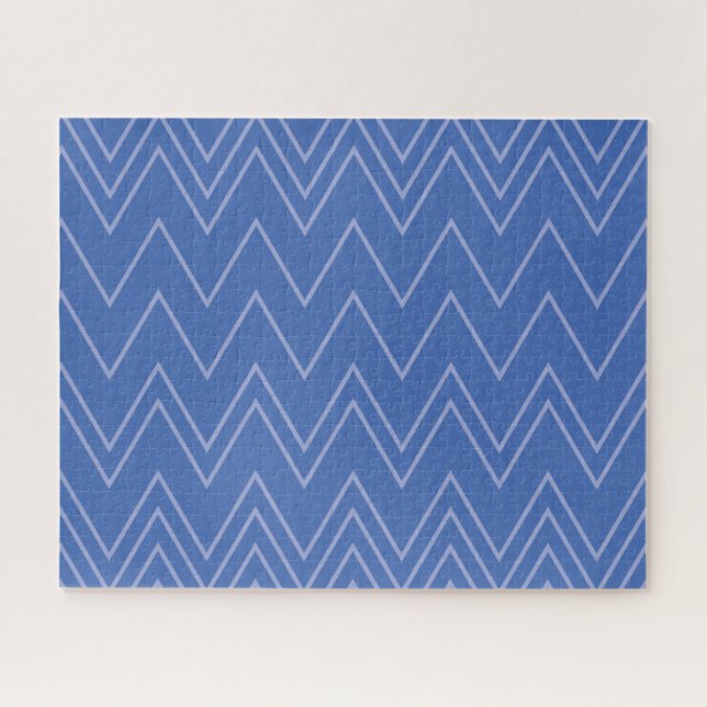 Blue, modern, simple, cool, trendy zigzag pattern jigsaw puzzle (Horizontal)