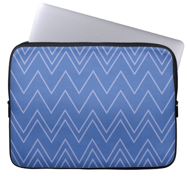 Blue, modern, simple, cool, trendy zigzag pattern laptop sleeve (Front)