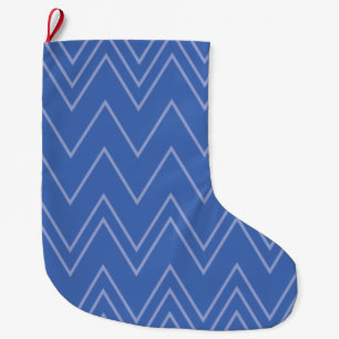 Blue, modern, simple, cool, trendy zigzag pattern large christmas stocking