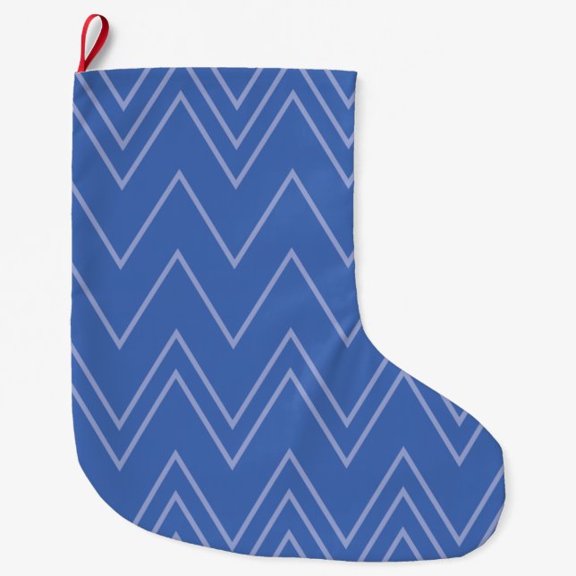 Blue, modern, simple, cool, trendy zigzag pattern large christmas stocking (Front)