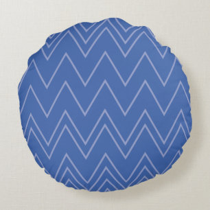 Blue, modern, simple, cool, trendy zigzag pattern round cushion
