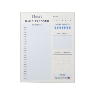 Blue Modern Simple Custom Daily Planner Schedule  Notepad
