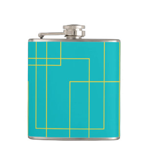Blue modern, simple, minimal urban graphic art hip flask