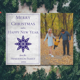 Blue Modern Snowflake Photo Holiday Card