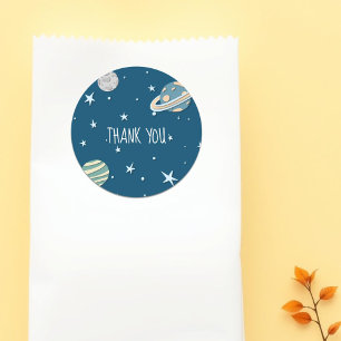 Blue Modern Space Planets Stars Thank You  Classic Round Sticker