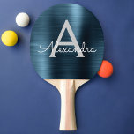 Blue Modern Sports Metallic Foil Monogram Ping Pong Paddle<br><div class="desc">Blue Faux Metallic Foil Elegant Monogram Ping Pong Paddle. This monogrammed Ping Pong Paddle can be customised to include your initial and first name and makes a great girly sweet 16 birthday or wedding reception or bachelorette party gift.</div>