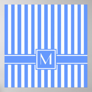 Blue Modern Stripe with Monogram Poster