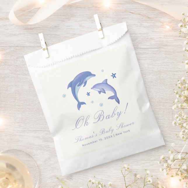 Blue Modern Summer Dolphin Stars Baby Shower  Favour Bag (Clipped)