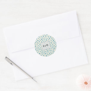 Blue Modern tiny flowers Classic Round Sticker