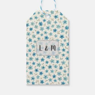Blue Modern tiny flowers Gift Tags
