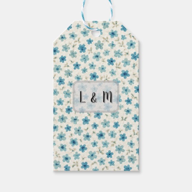 Blue Modern tiny flowers  Gift Tags (Front)