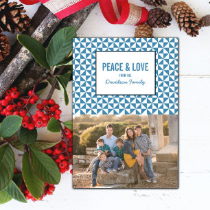 Blue Modern Triangles Holiday Photo Card