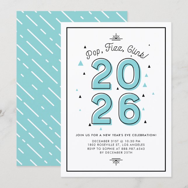 Blue Modern Typography 2022 New Year's Eve Party Invitation (Front/Back)