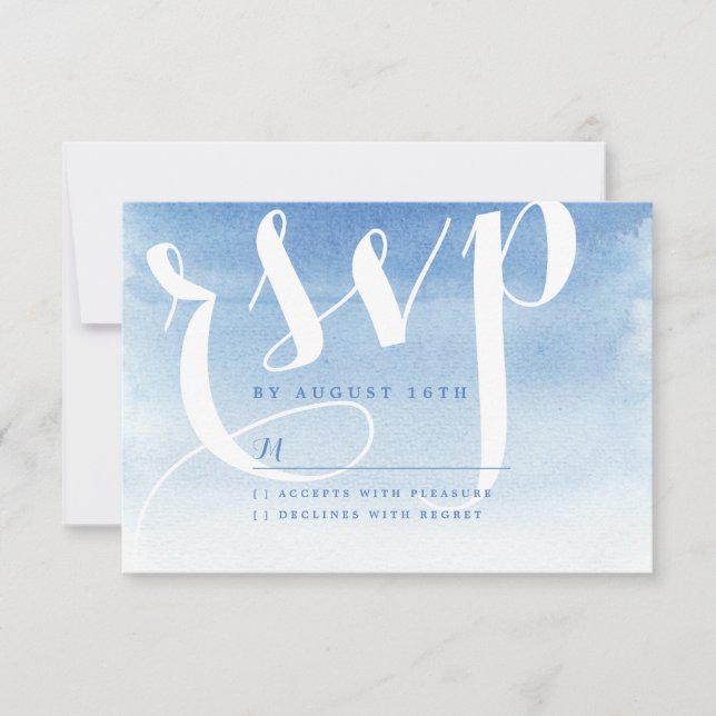 Blue modern watercolor nautical beach wedding rsvp (Front)
