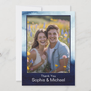 Blue Modern Watercolor Wedding Thank You Card 